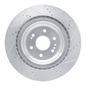 Cadillac Escalade ESV Brake Rotor (1) - Front Left - R1 Concepts - Drilled & Slotted - Silver - `14-`20